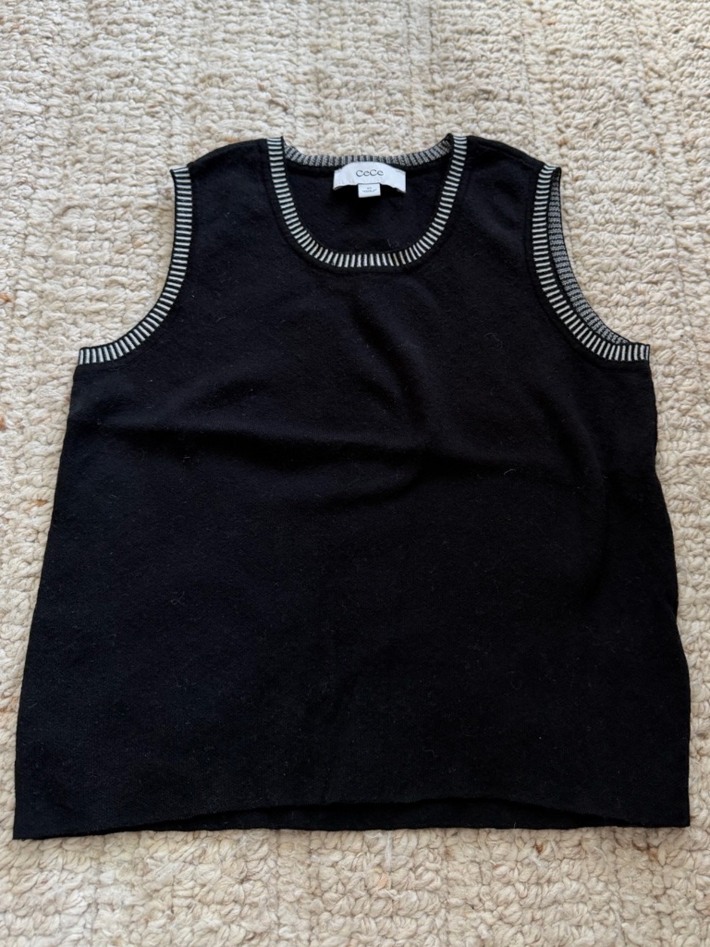 CeCe Black Sleeveless Knit Top with White Contrast Stitching